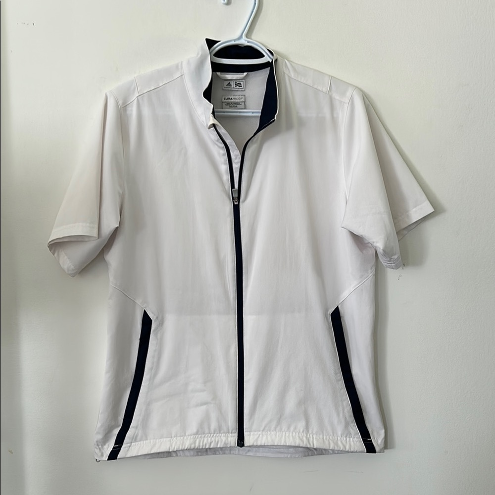 Adidas White and Blue Lightweight climaproof Shirt zip up Jacket